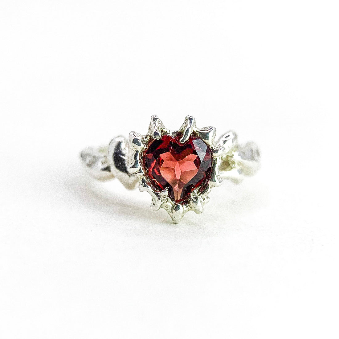 Heart Garnet Silver Ring