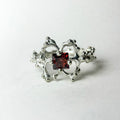 Garnet Flower Silver Ring