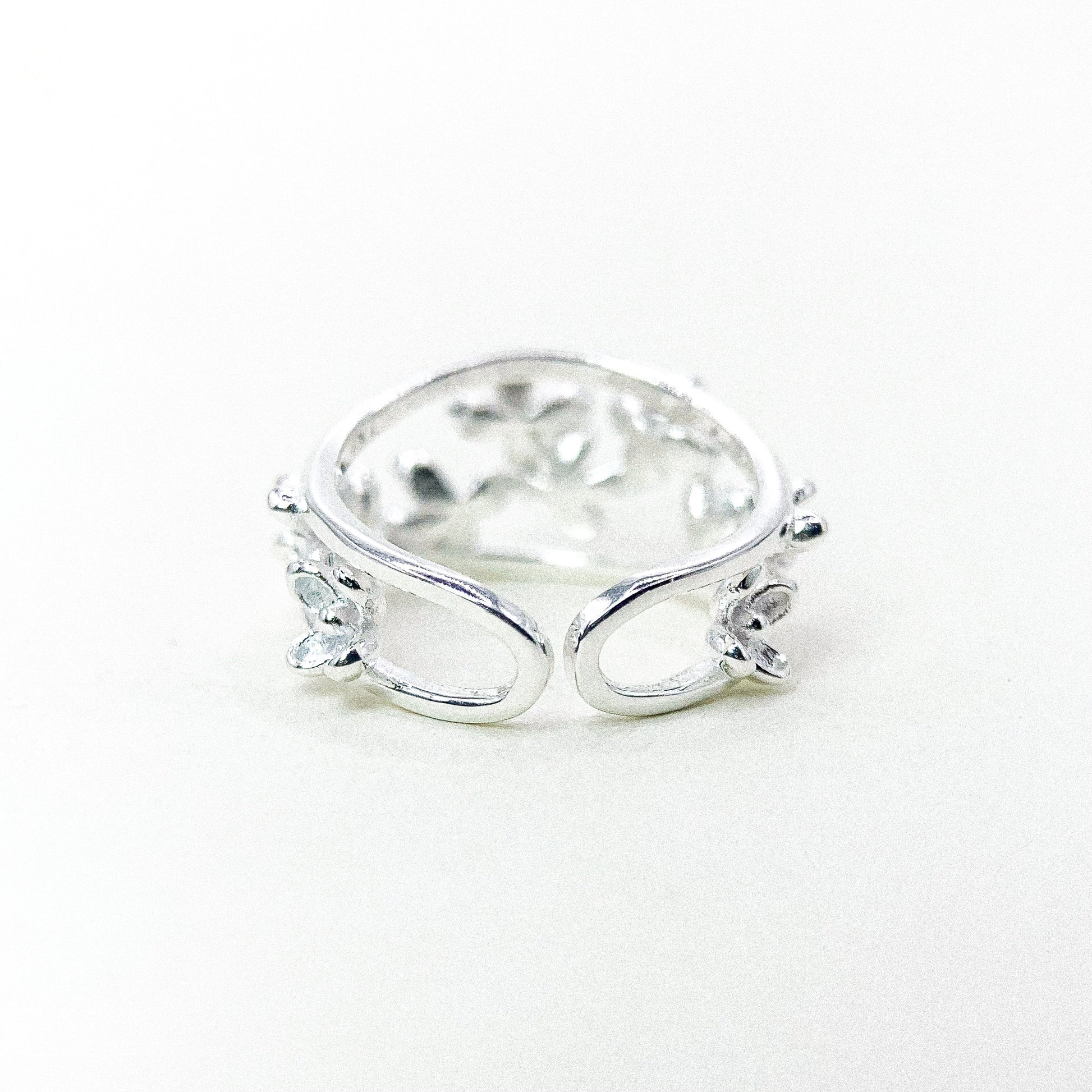 Multi Flower Open Band Silver Ring — detail view