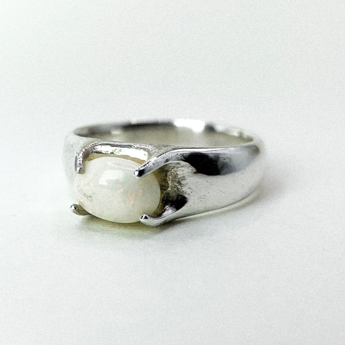 Opal Four Claw Silver Ring