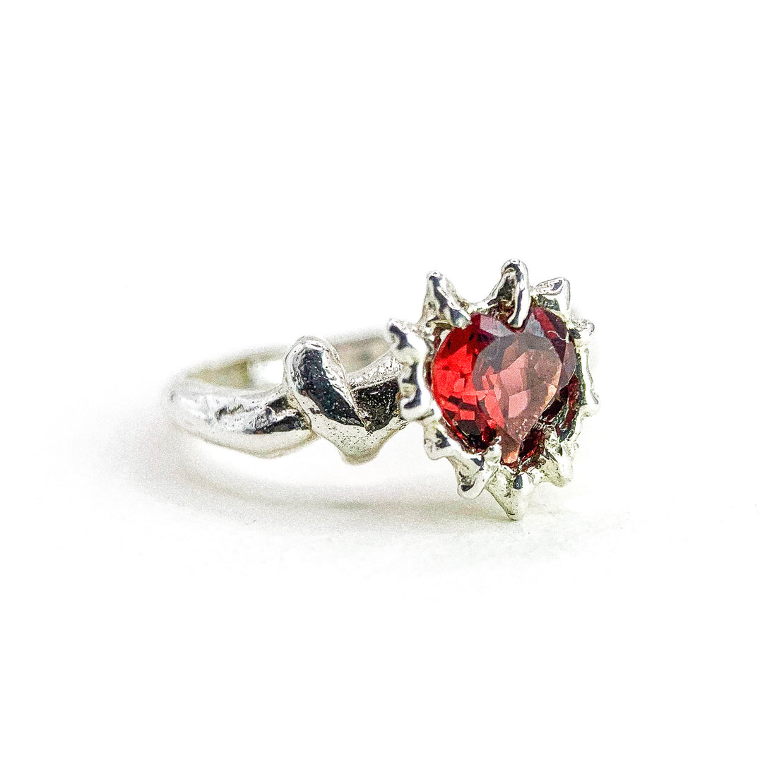 Heart Garnet Silver Ring