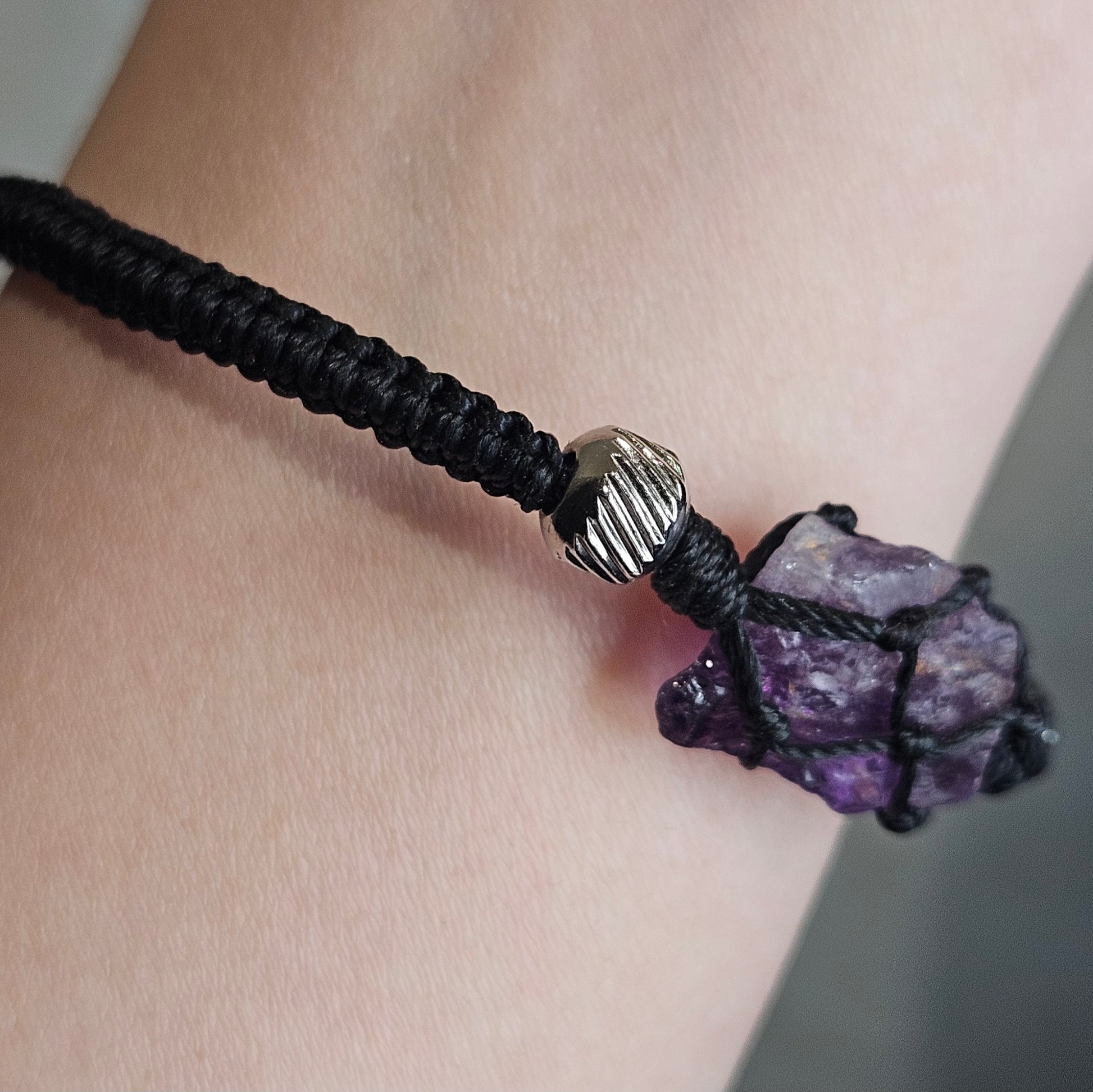 Raw Amethyst Charm Bracelet — detail view
