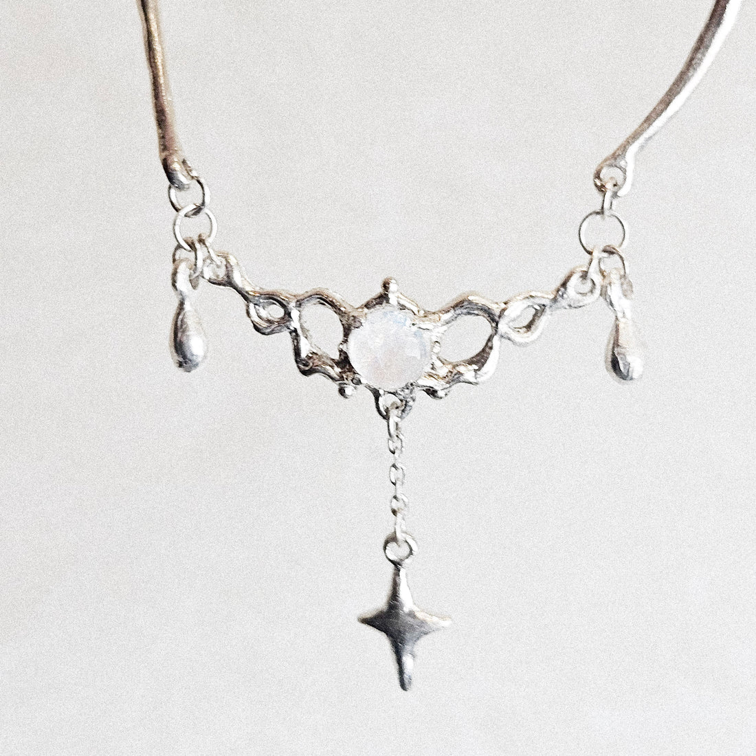 Drop Star Moonstone Silver Necklace