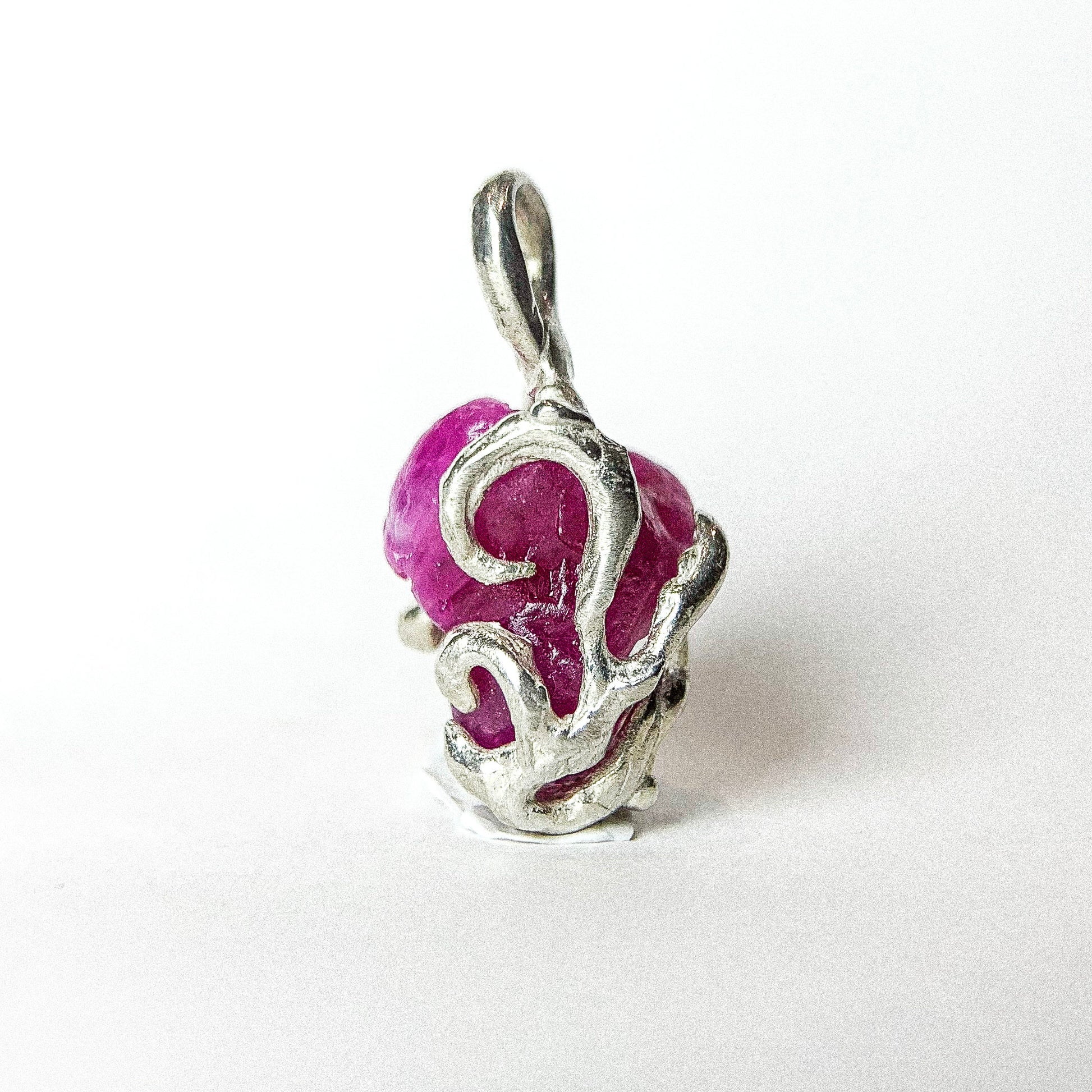 Raw Ruby Silver Pendant