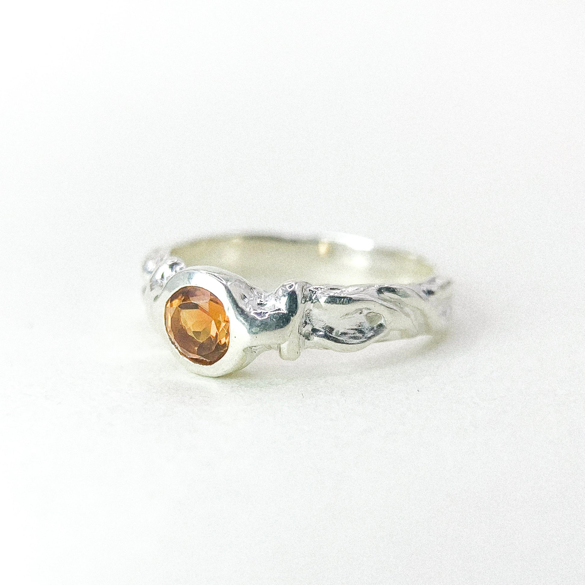 Citrine Rustic Silver Ring — detail view