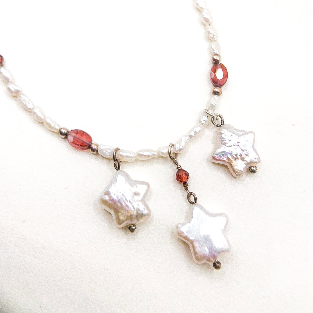 TRIPLE STAR PEARL SILVER NECKLACE