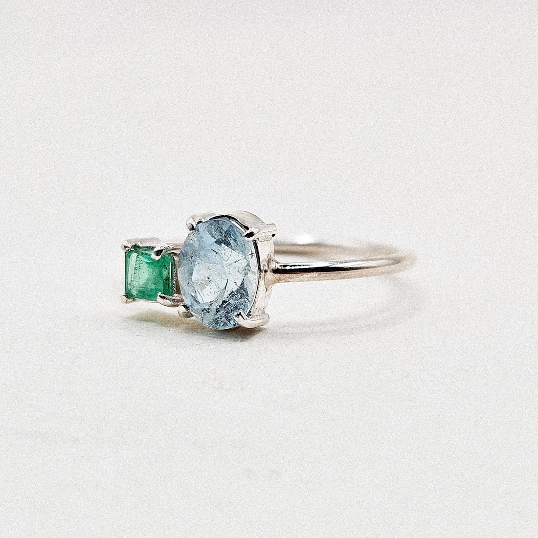 Toi et Moi Aquamarine n EmeraldSilver Ring