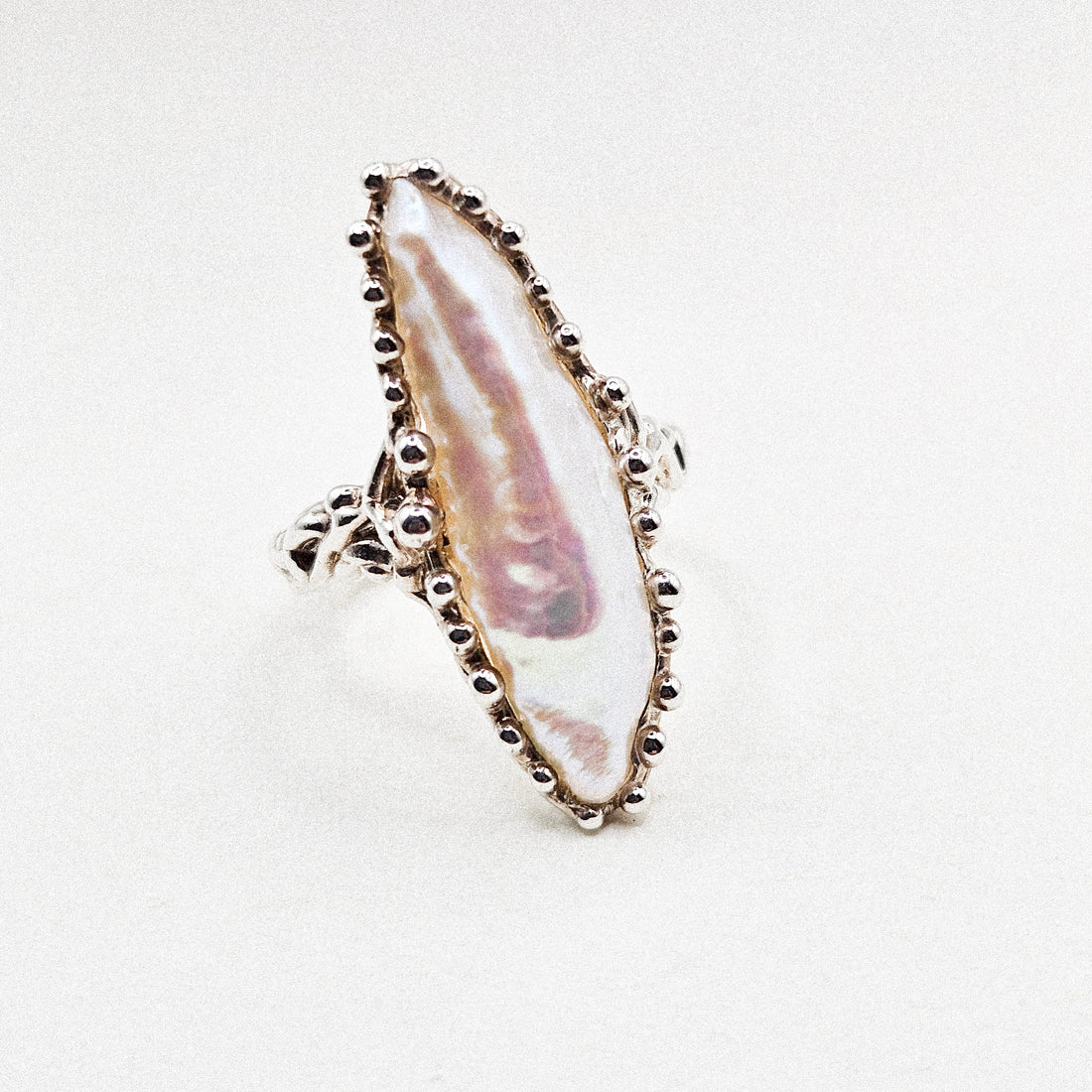 Raw Pearl Dot Silver Ring