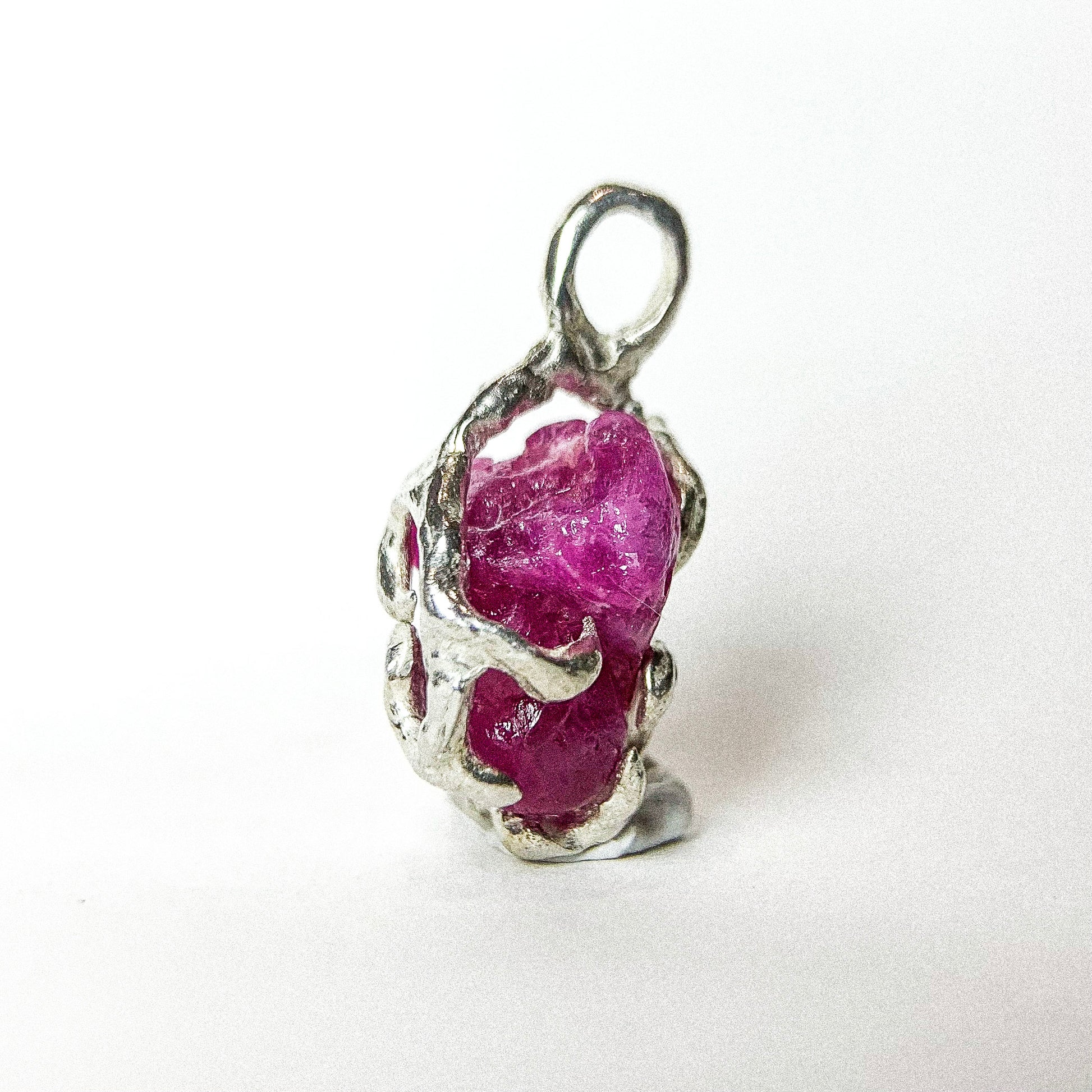Raw Ruby Silver Pendant — detail view