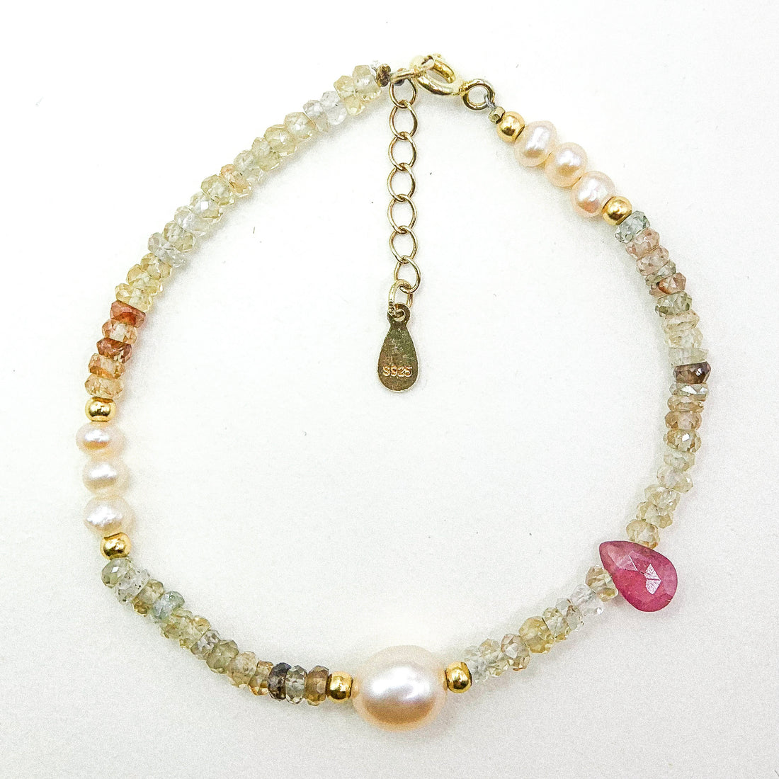 Tourmaline Pearl Zircon Silver Bracelet