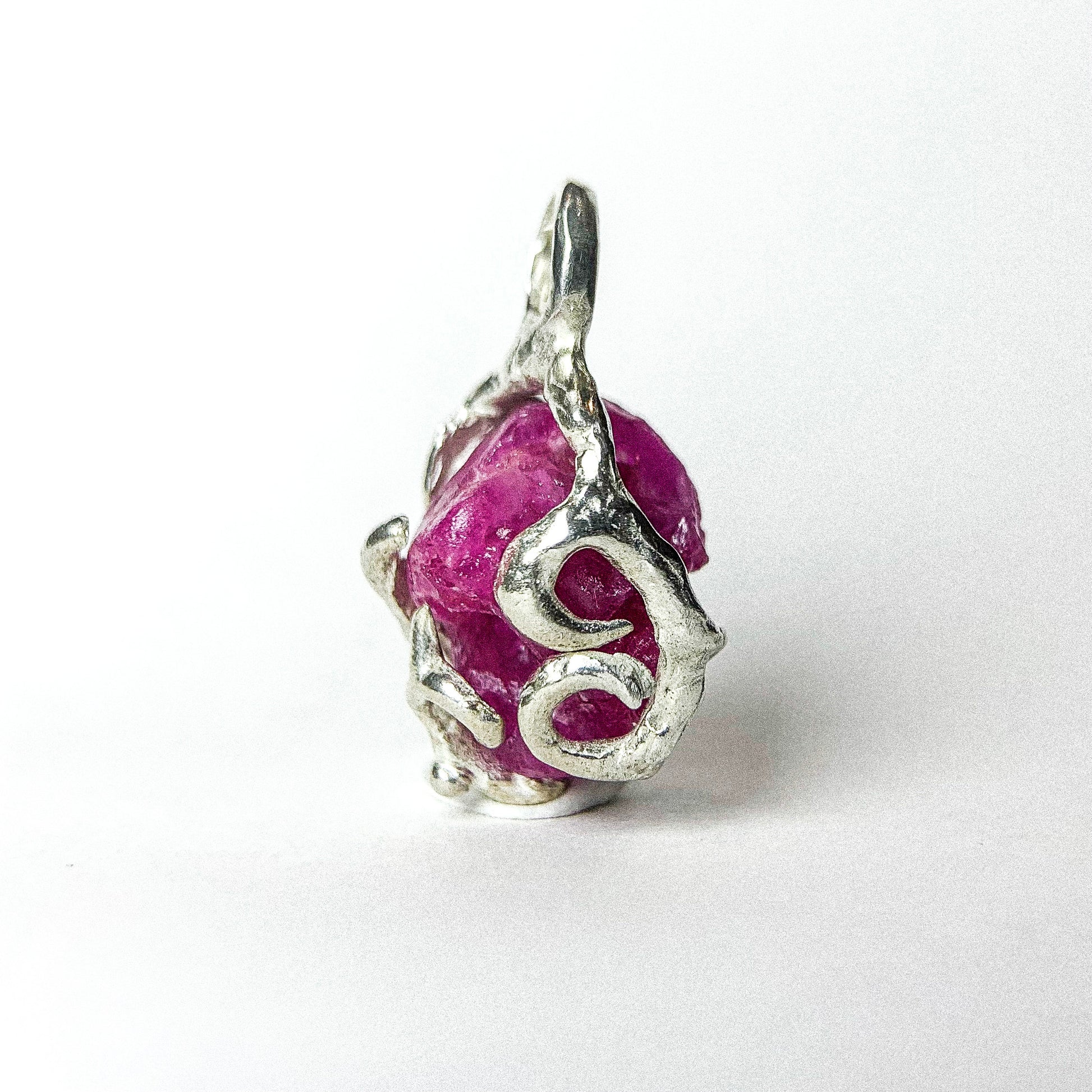 Raw Ruby Silver Pendant — detail view