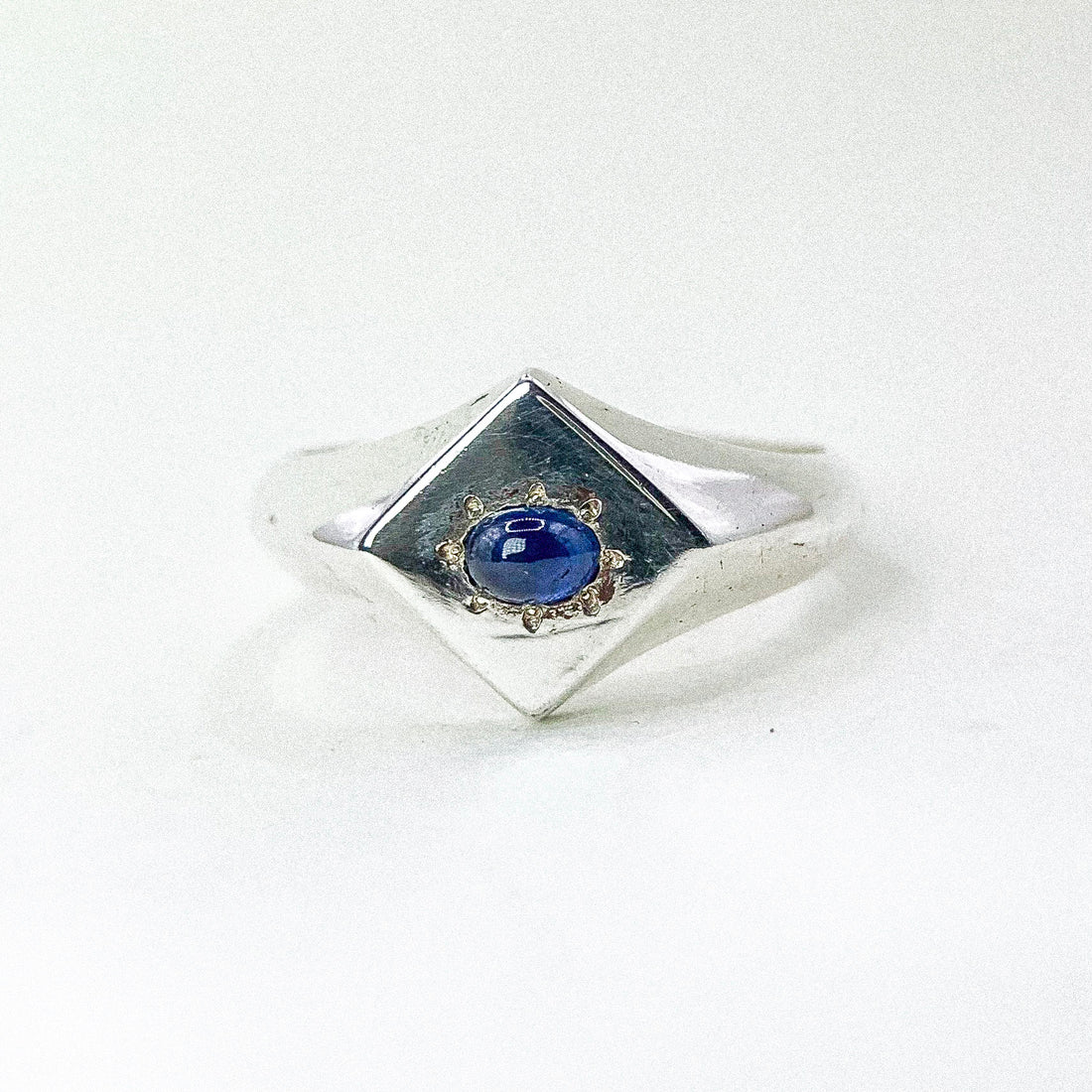 Sapphire Center Rhombus Silver Ring