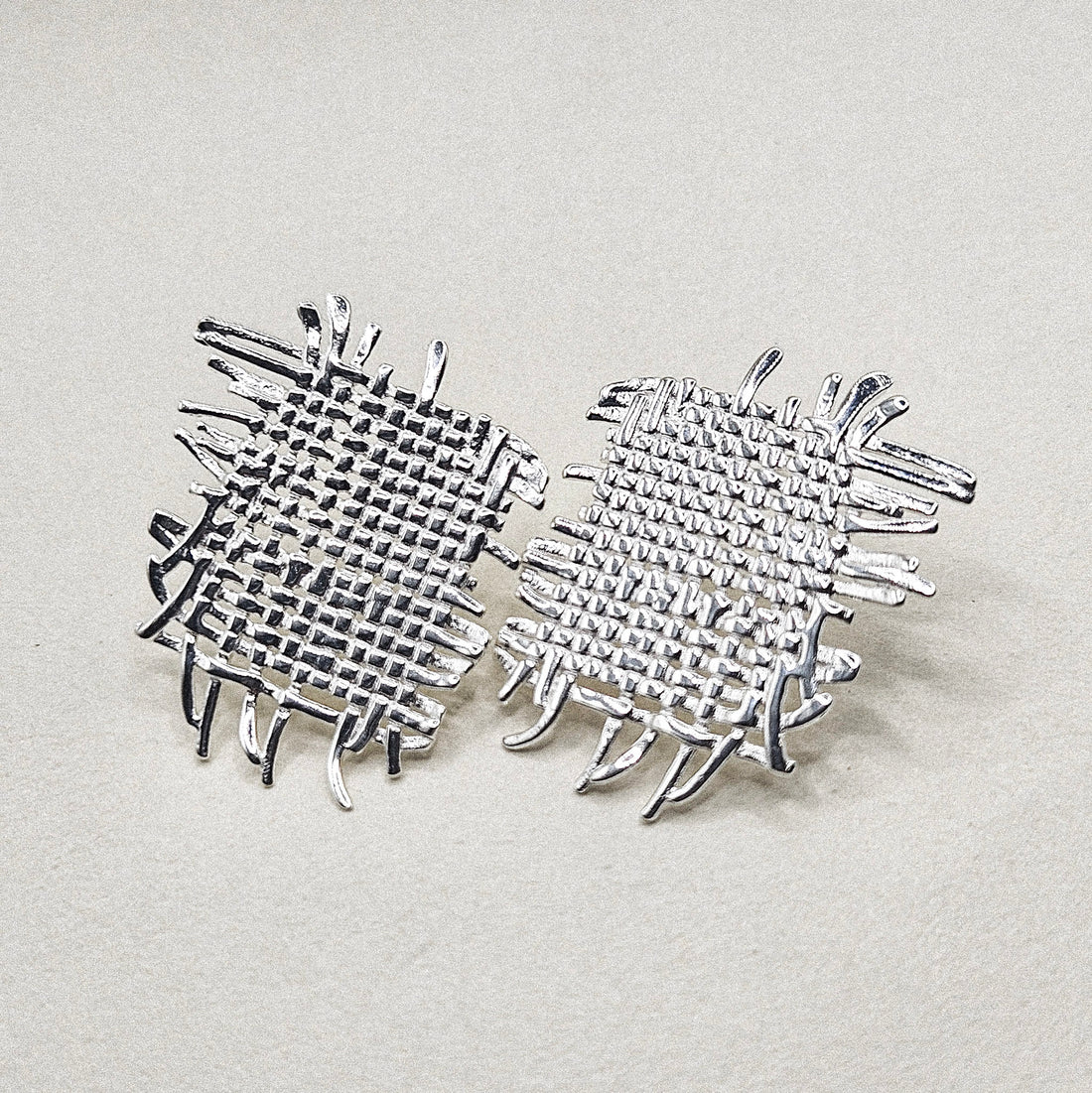 Woven Mesh Square Silver Earring