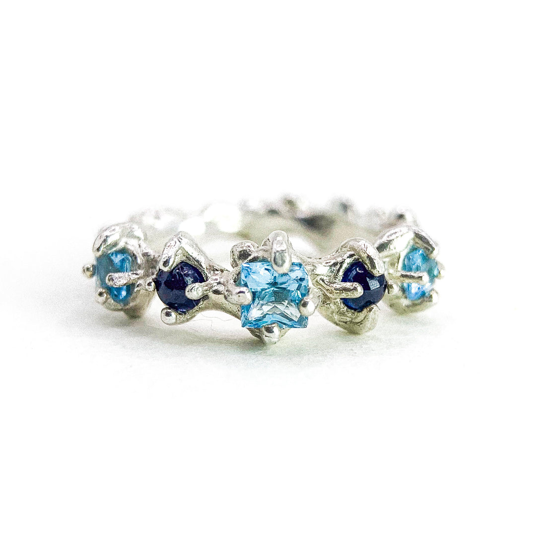 Topaz Amethyst Bubbling Checkered Silver Ring