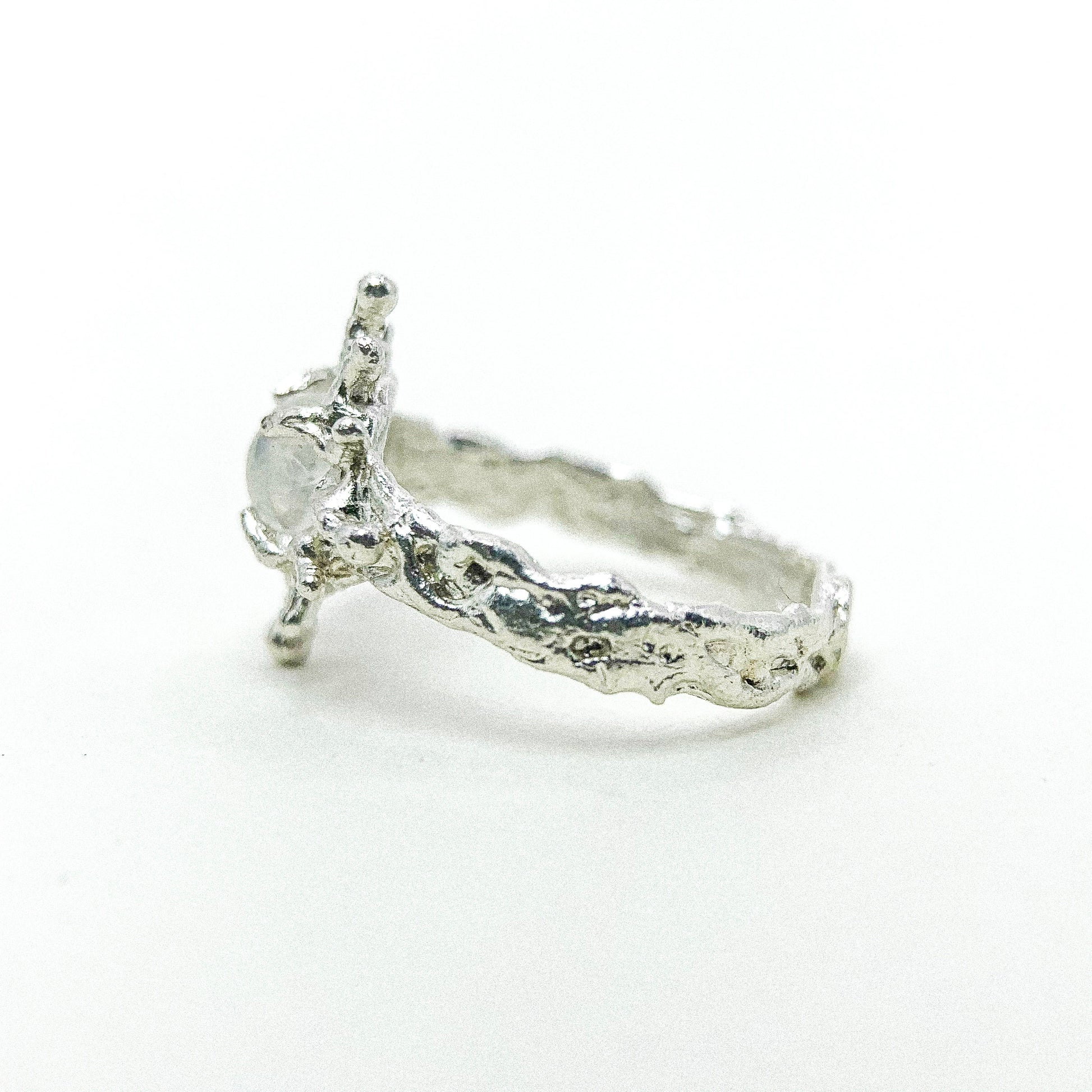 Moonstone Sun Silver Ring — detail view