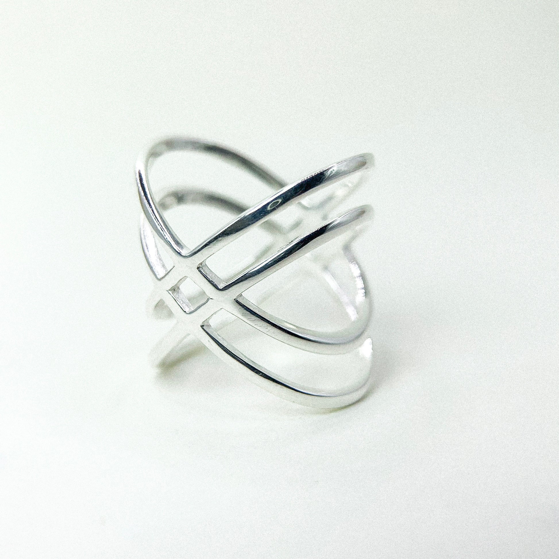 Double Cross X Silver Ring — detail view