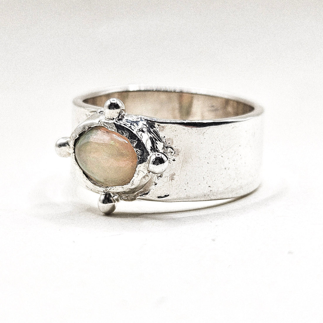 Thick Band Opal Silver Ring