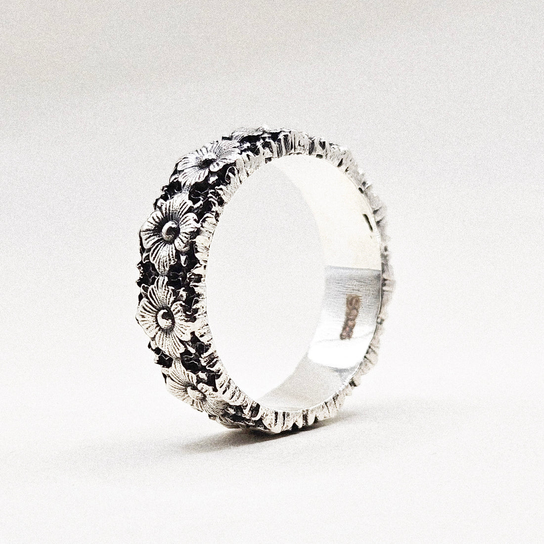 Flower Band Silver Ring