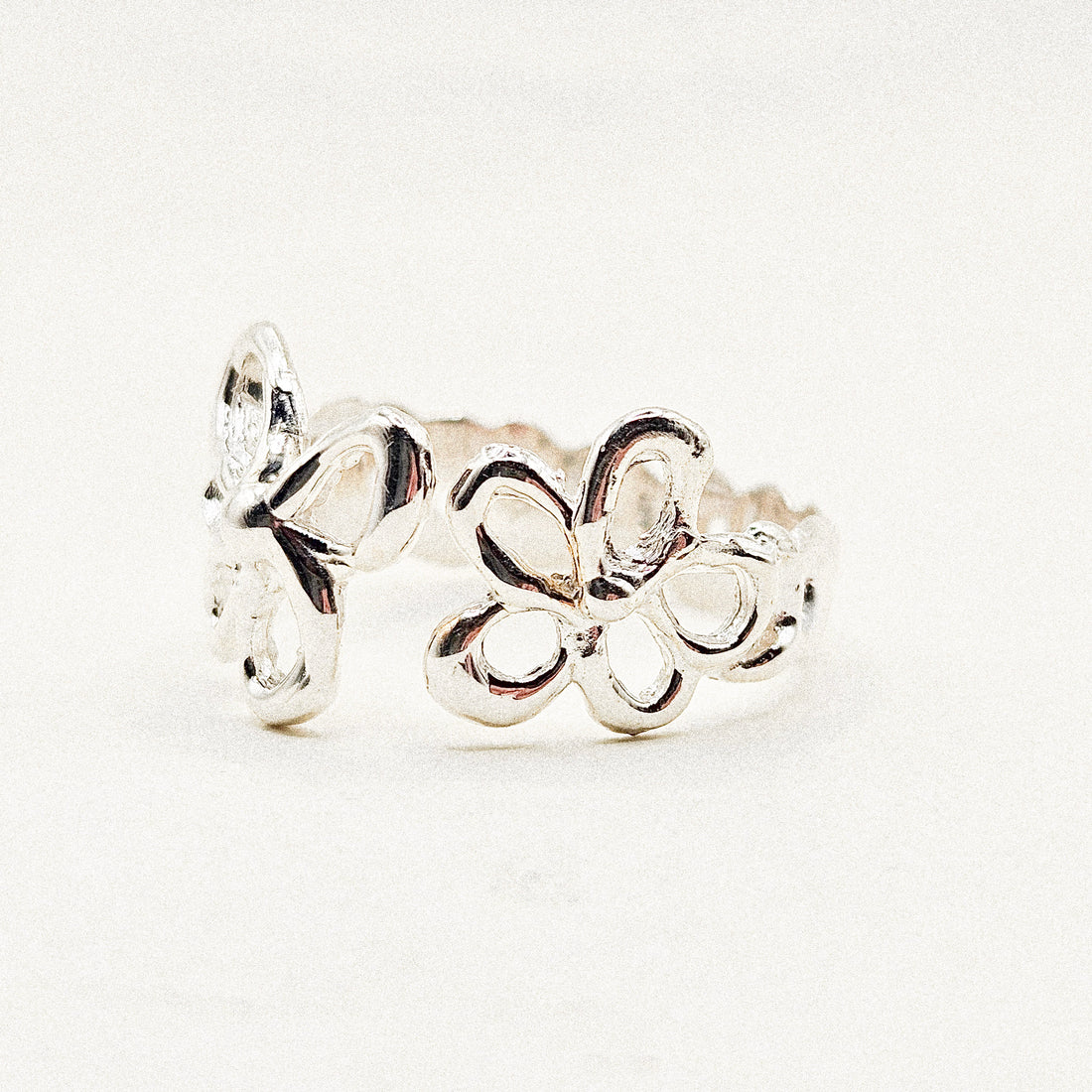 Open Flower Silver Ring