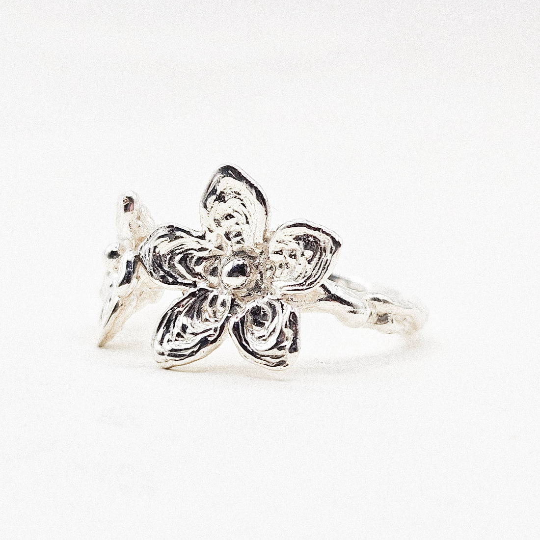 Double Flower Silver Ring