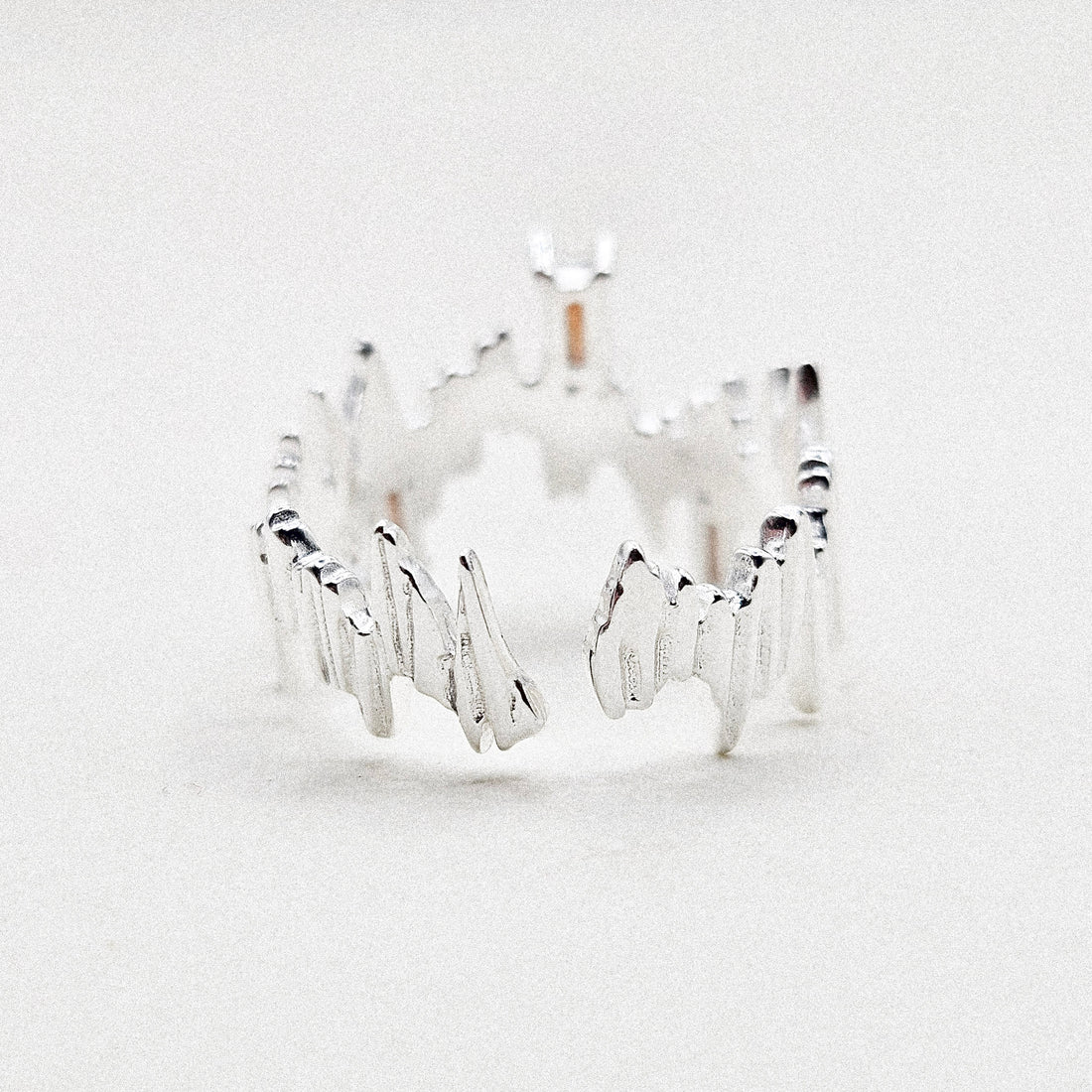 Open Jagged Cz Silver Ring