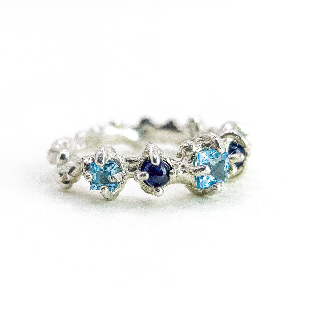 Topaz Amethyst Bubbling Checkered Silver Ring