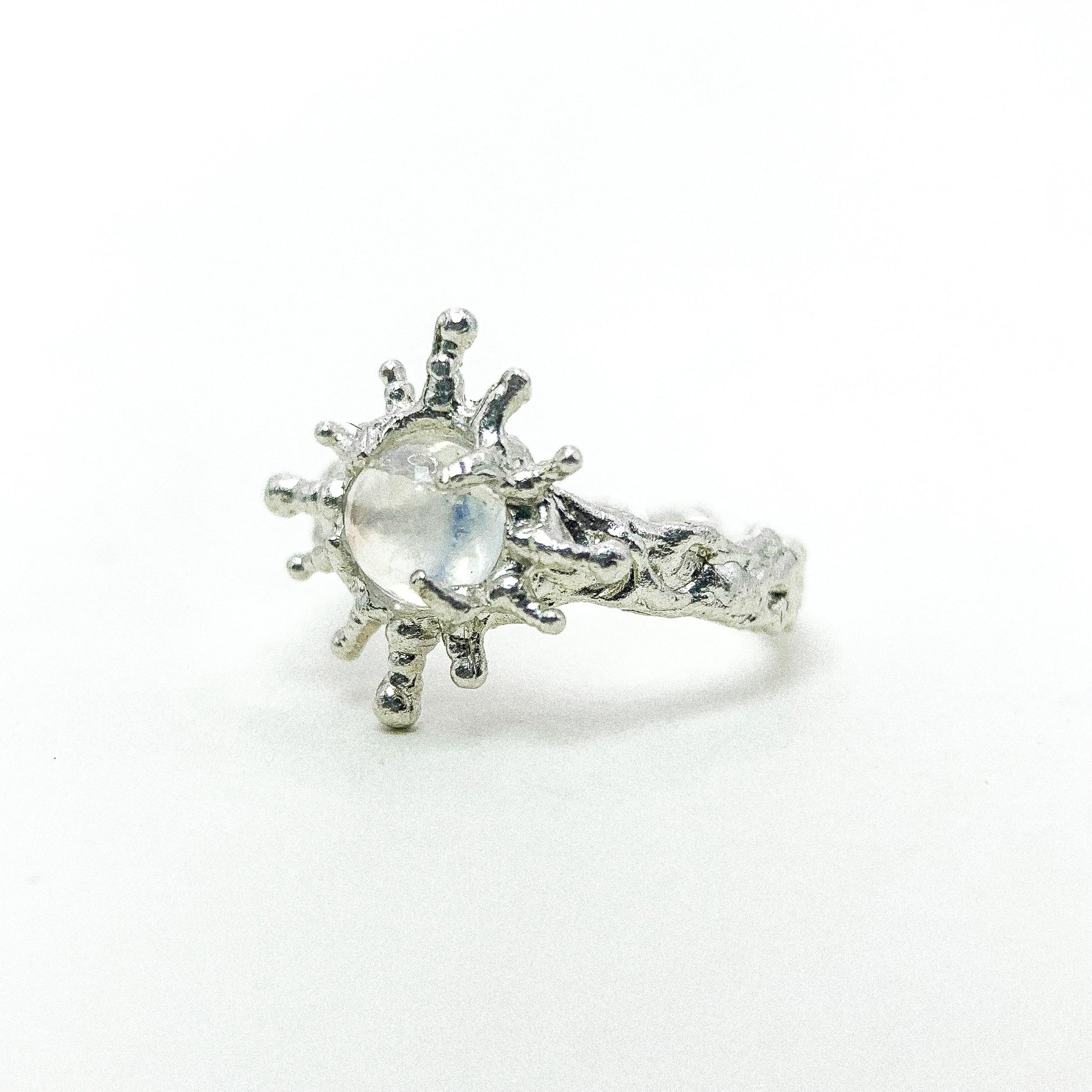 Moonstone Sun Silver Ring — detail view