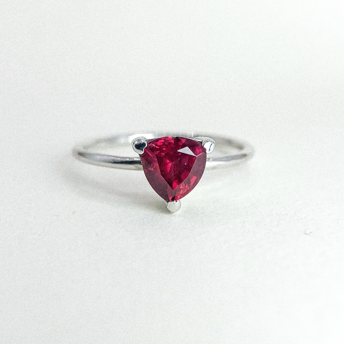 Garnet Calw Thin Band Silver Ring