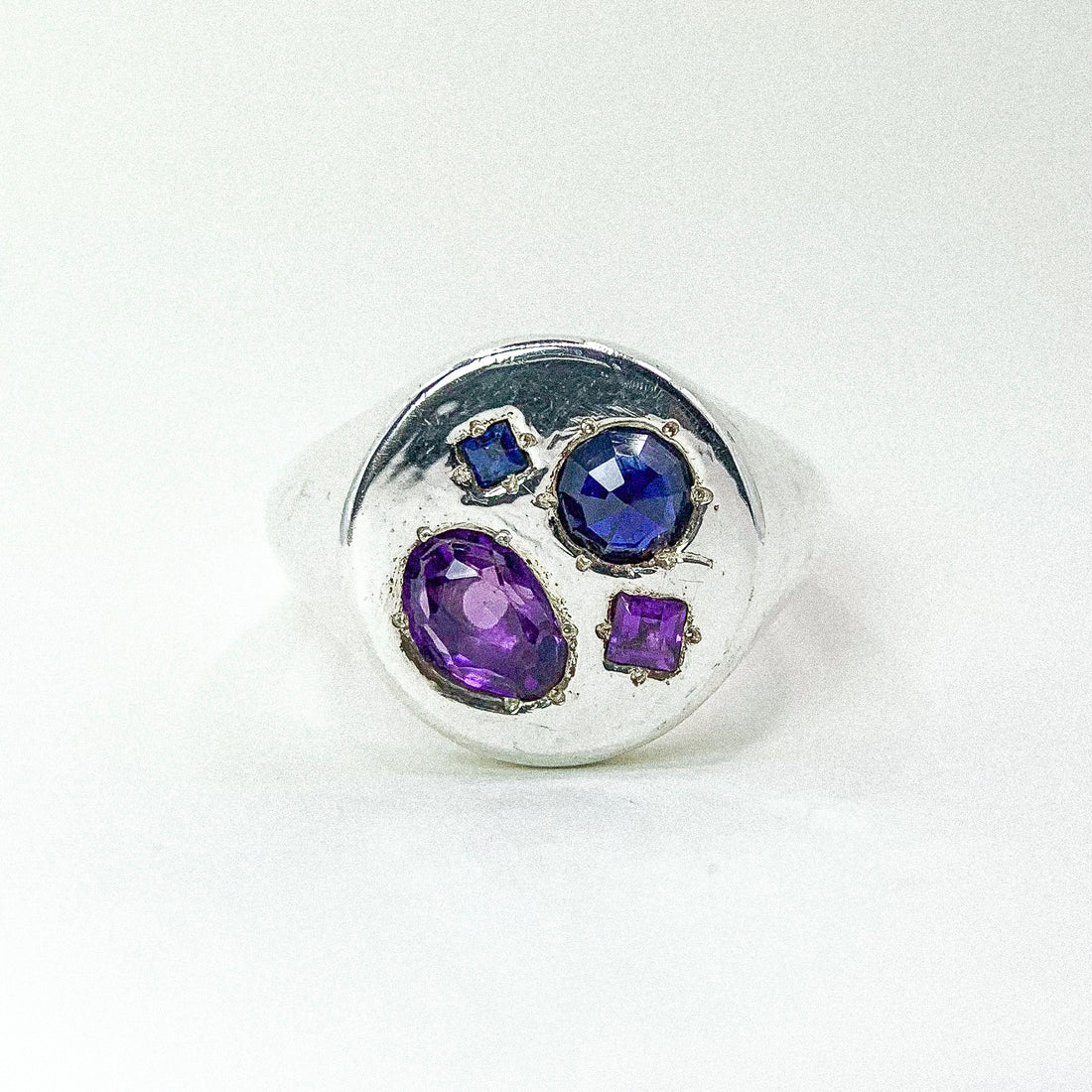 Amethyst Sapphire Round Signet Silver Ring