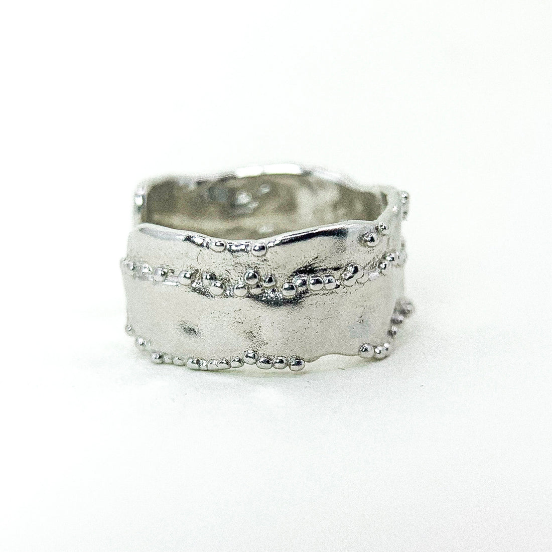 Open Textured Mini Ball Silver Ring