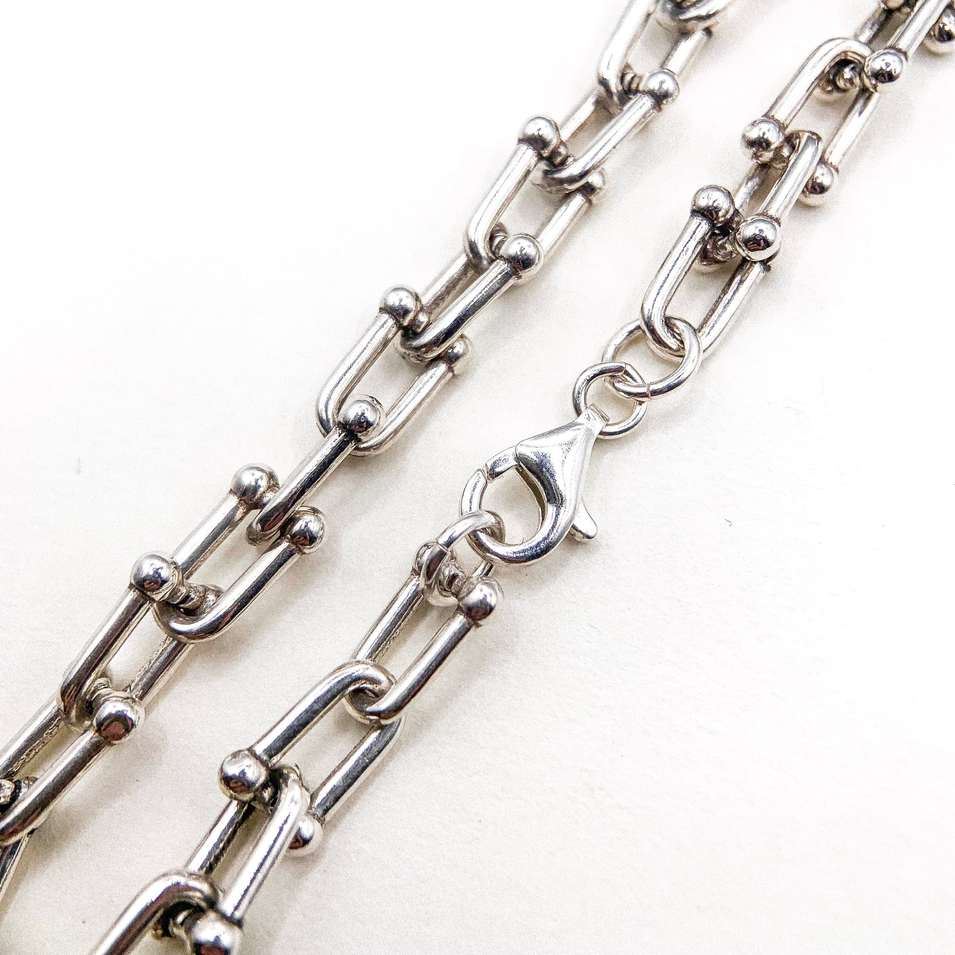 Big Double Link Silver Bracelet — detail view