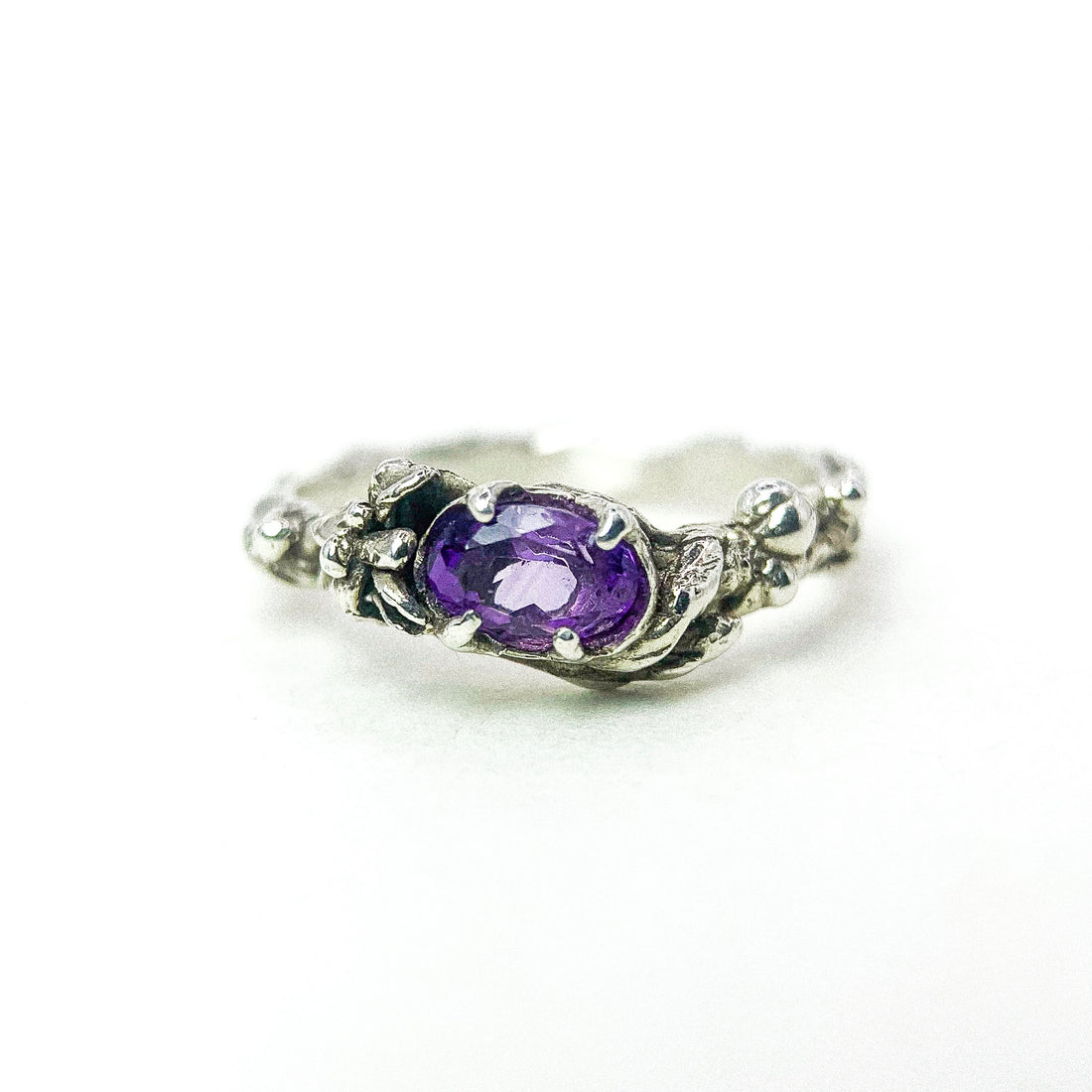 Amethyst Bubbling Line Silver Ring