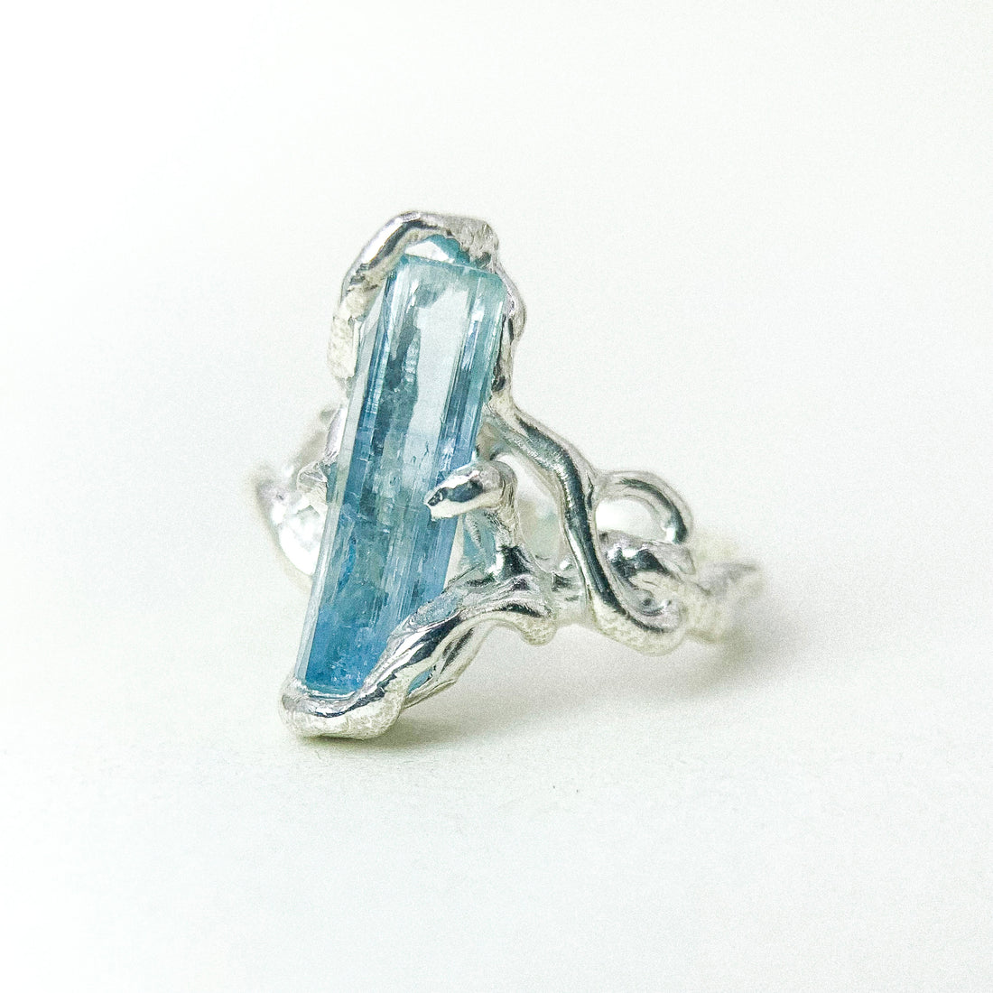 Aquamarine Bar Silver Ring