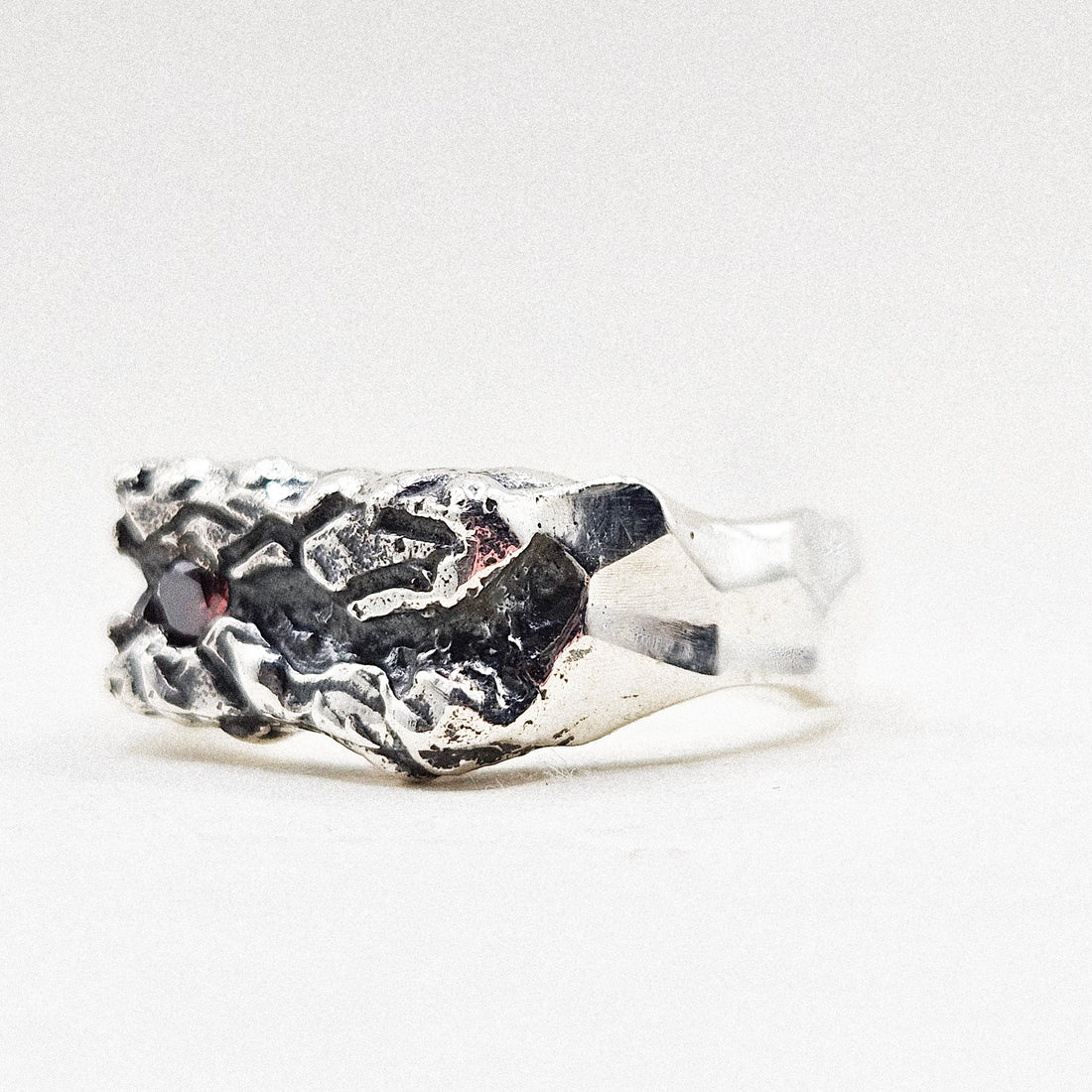 Hidden Garnet Gem Forest Silver Ring