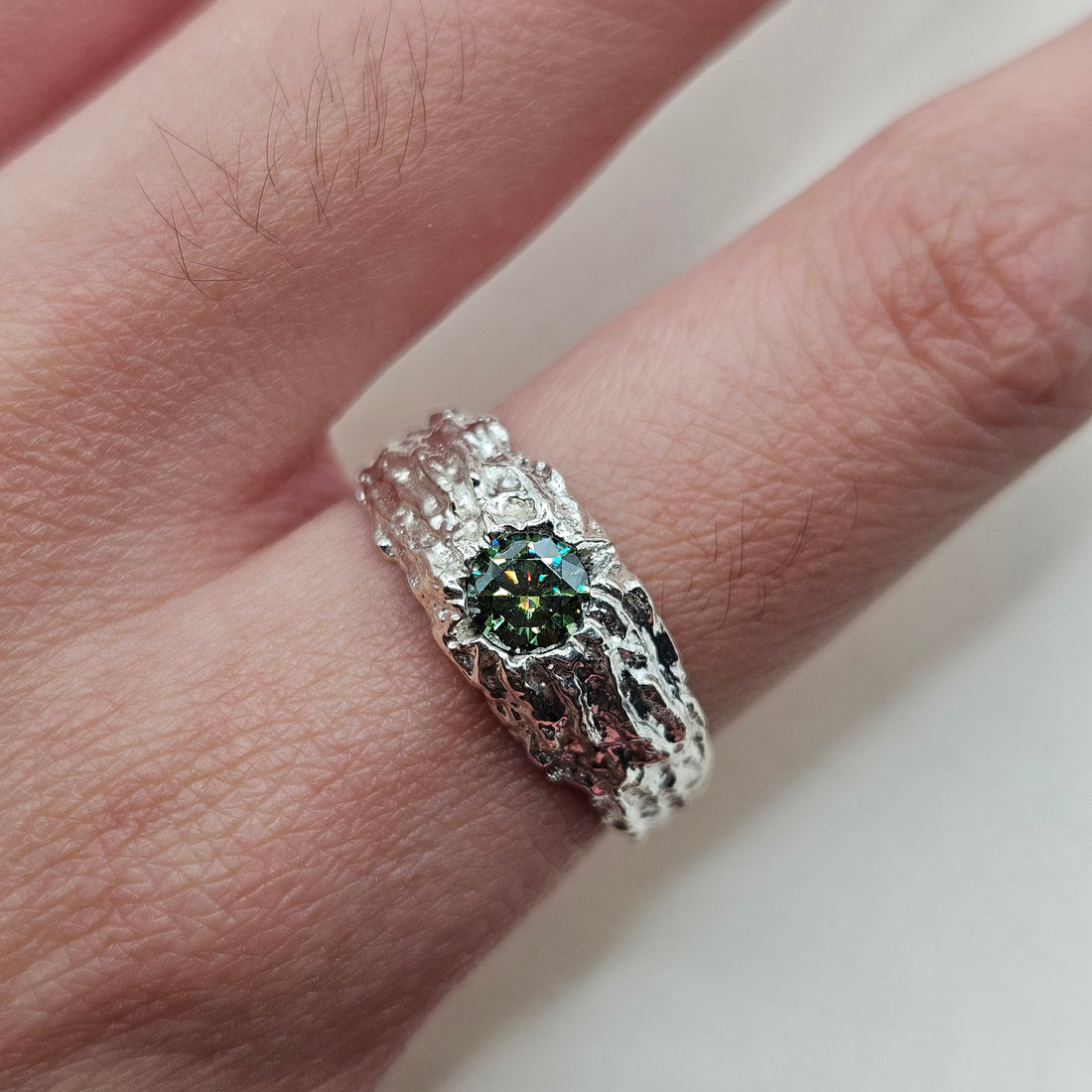 Web Textured Moissanite Silver Ring