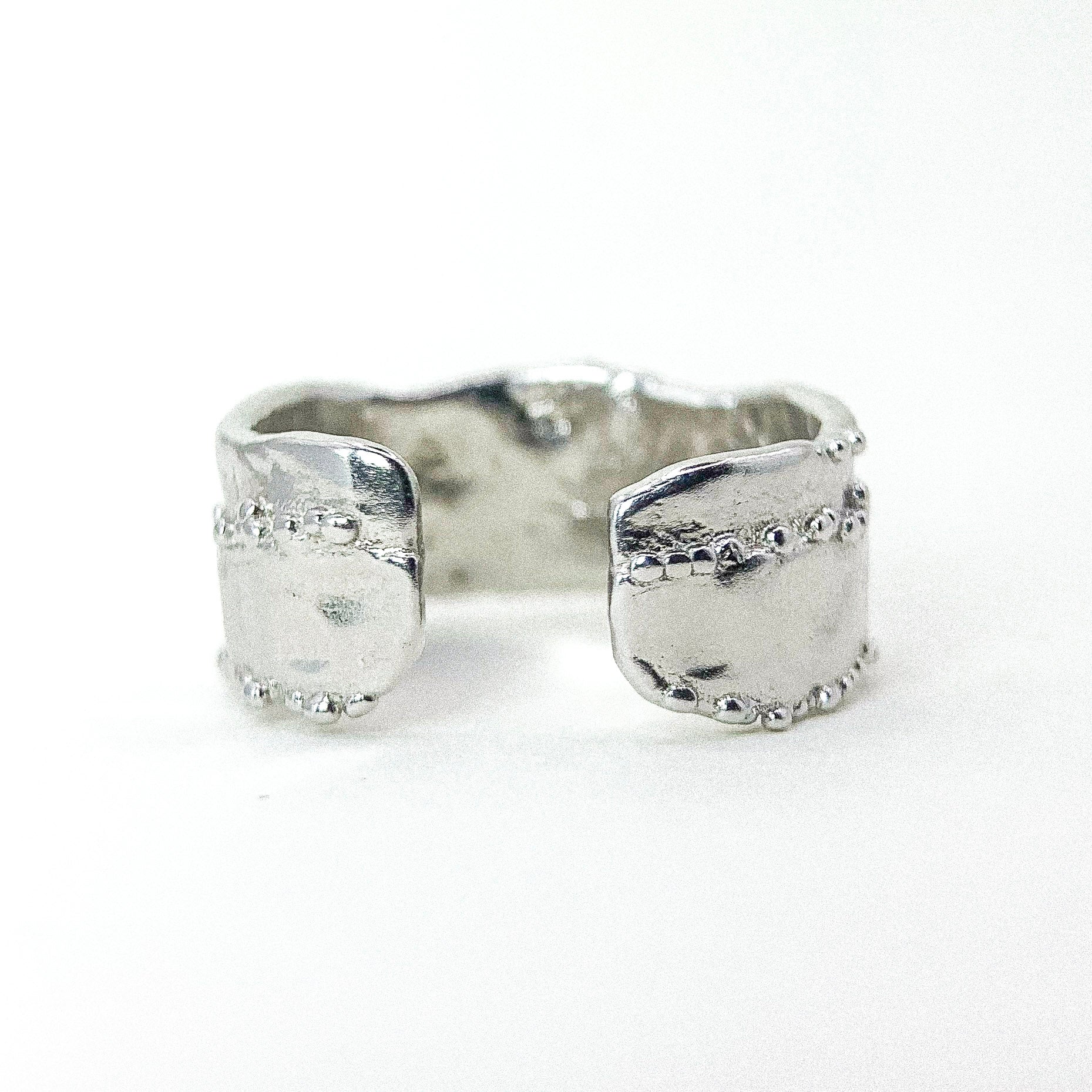 Open Textured Mini Ball Silver Ring — detail view
