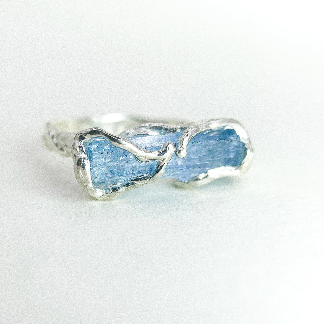 Aquamarine Bar Silver Ring
