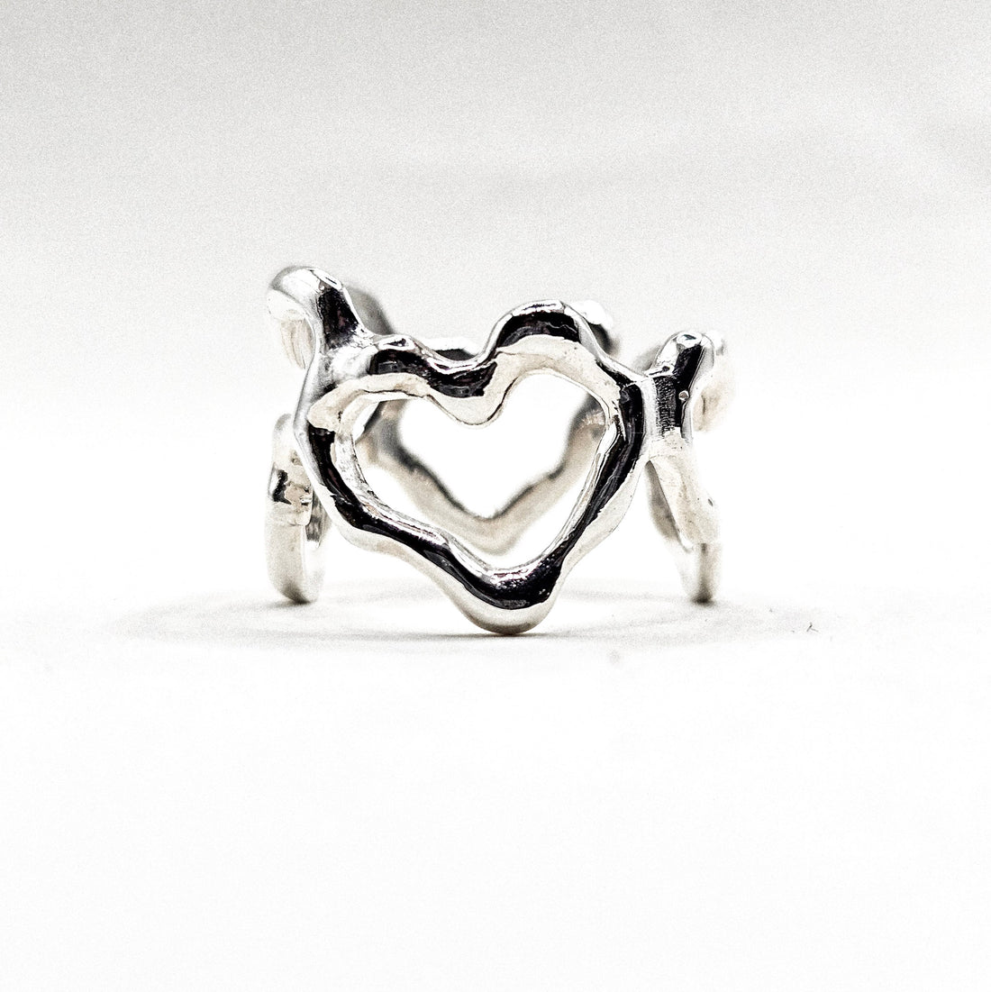Multi Line Heart Silver Ring