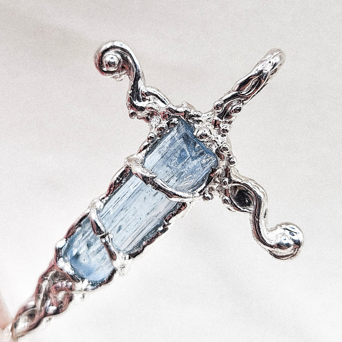 Aquamarine Cross Silver Pendant