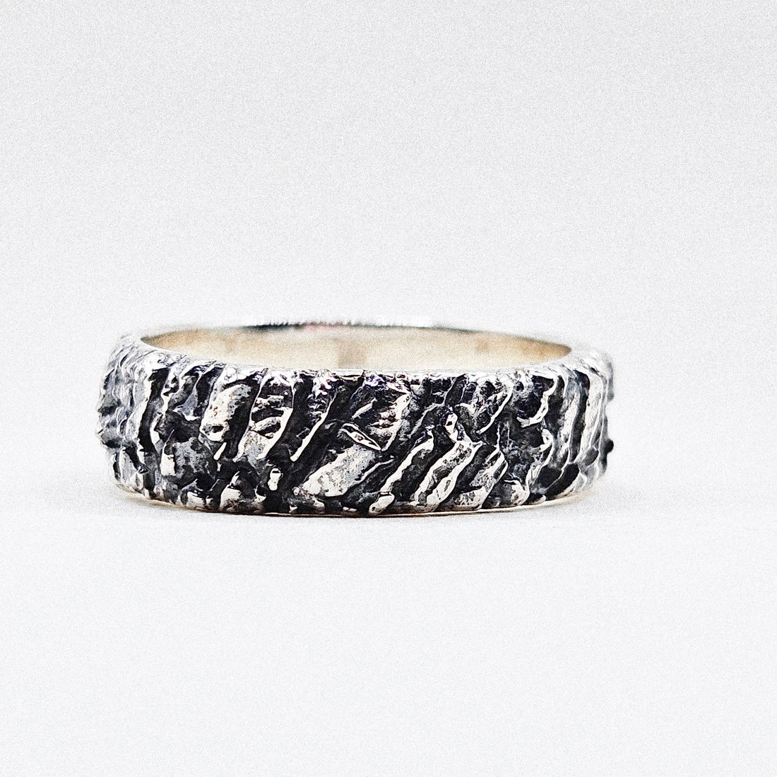 Tree Bark Texture Silver Ring