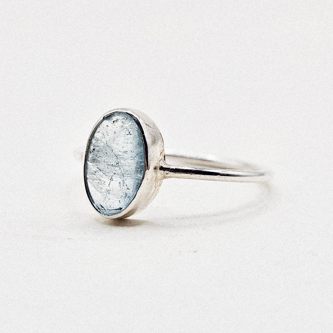 Oval Aquamarine Thin Band Silver Ring