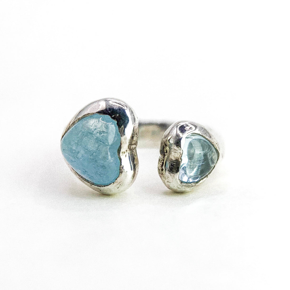 Aquamarine Open Heart Silver Ring