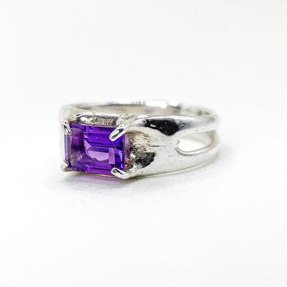 Amethyst Four Claw Silver Ring