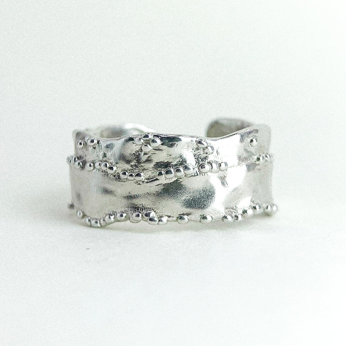 Open Textured Mini Ball Silver Ring
