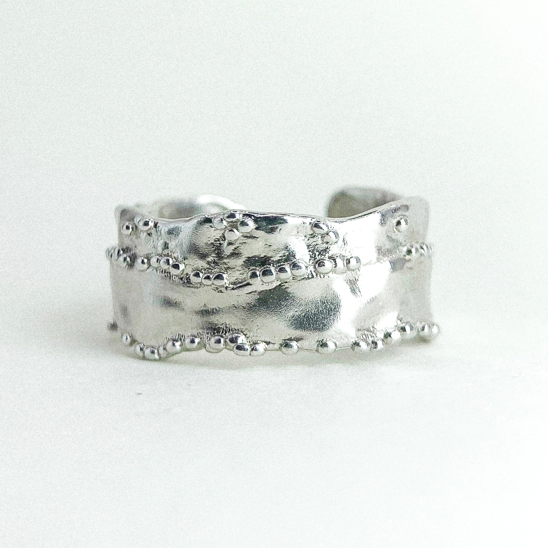 Open Textured Mini Ball Silver Ring