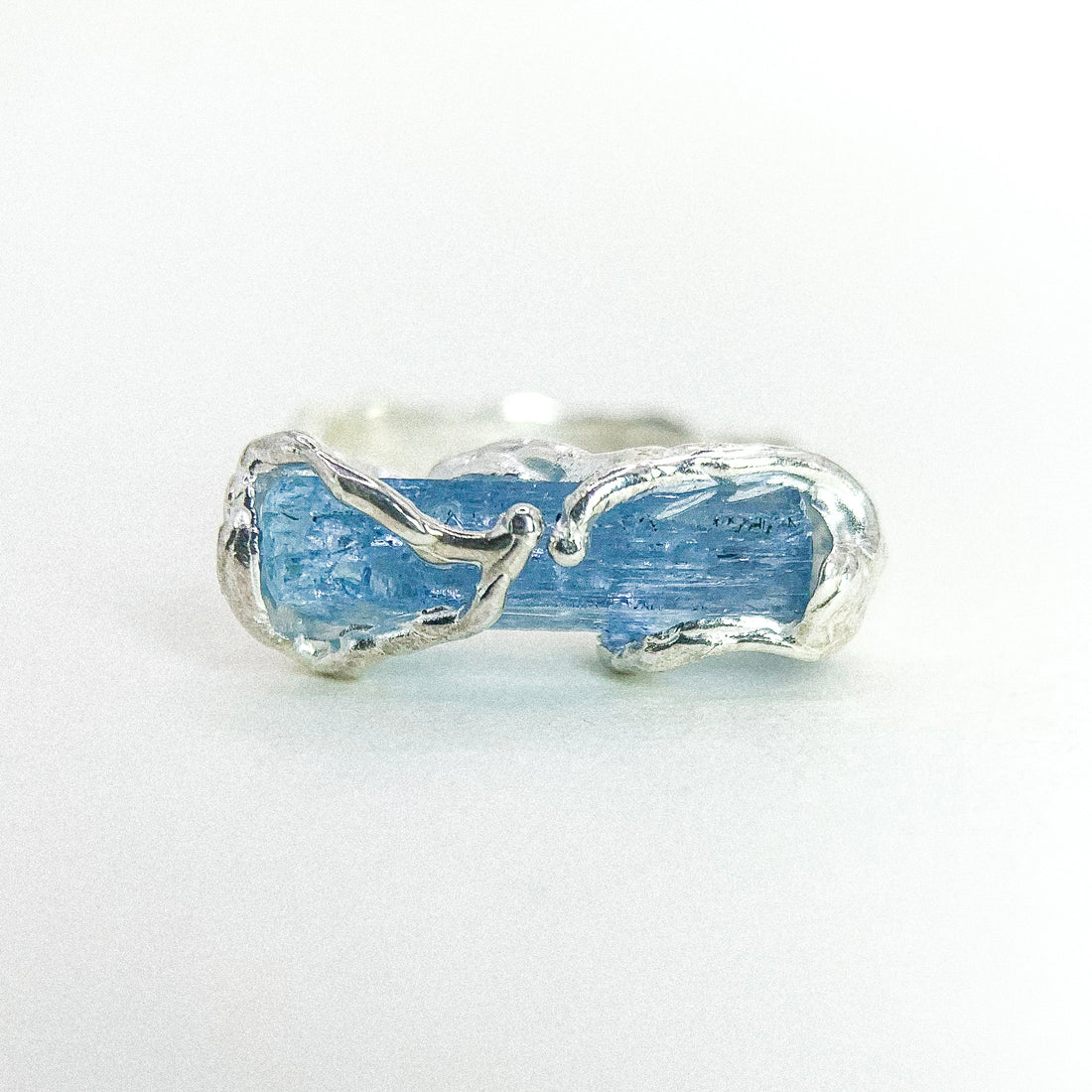 Aquamarine Bar Silver Ring