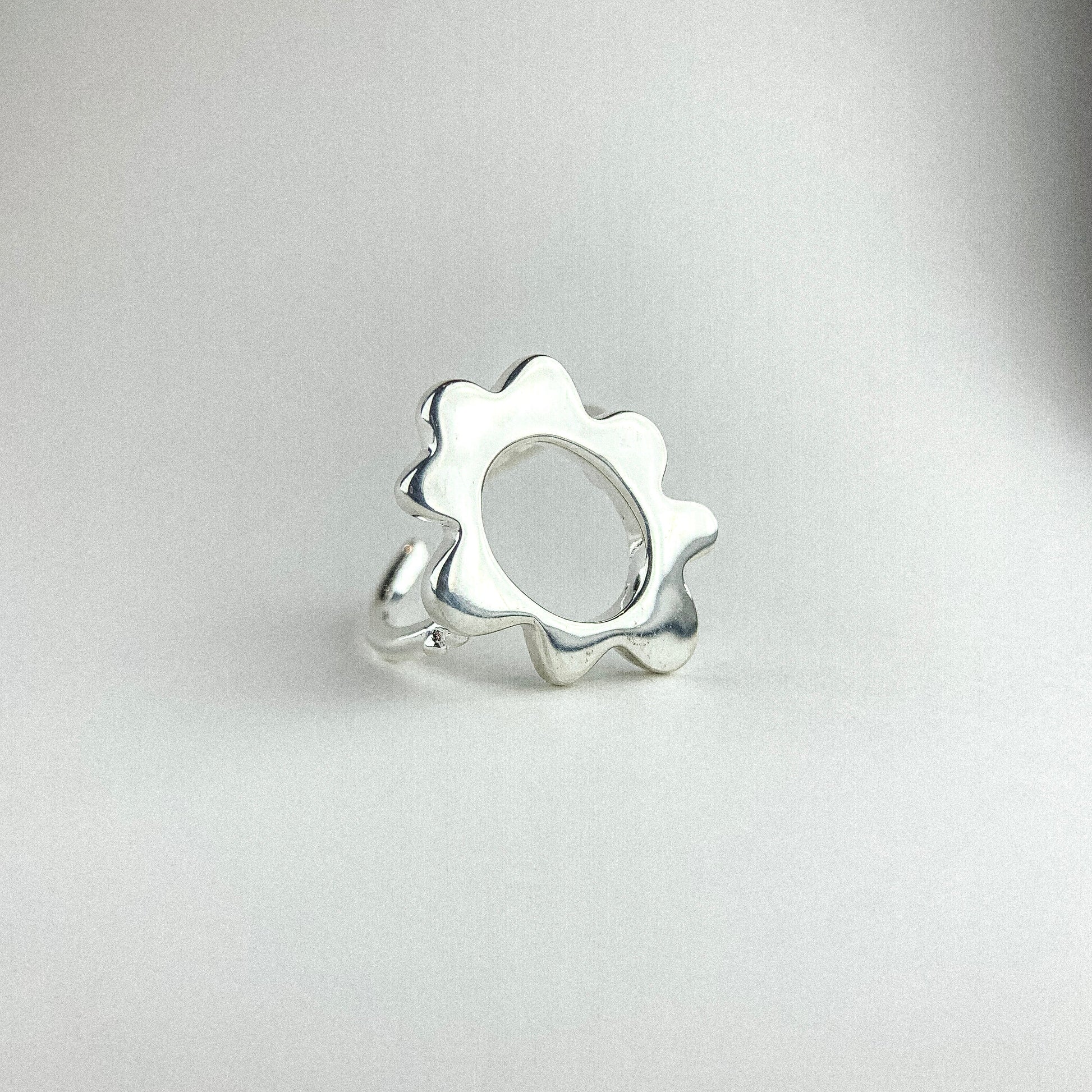 Open Oval Flower Silver Ring — detail view