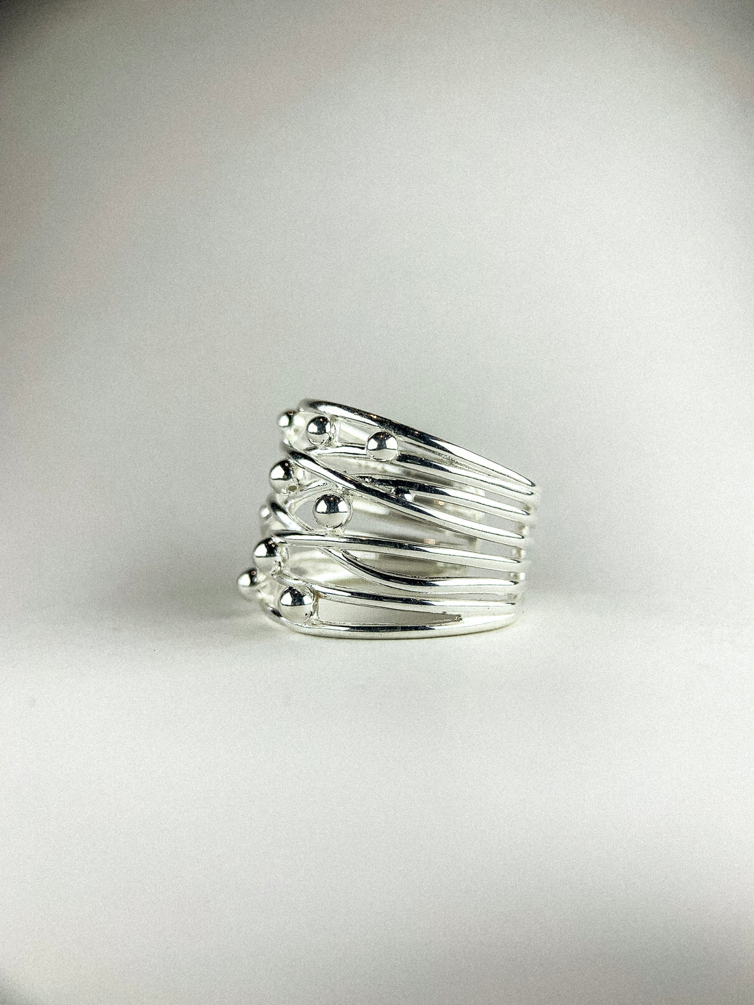 Open Multi Wire Random Ball Silver Ring
