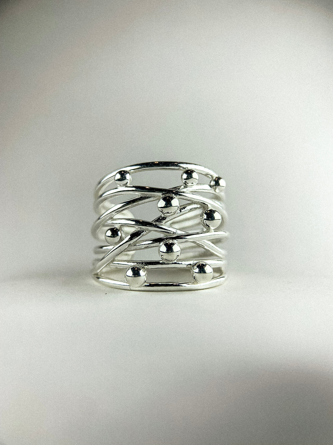Open Multi Wire Random Ball Silver Ring