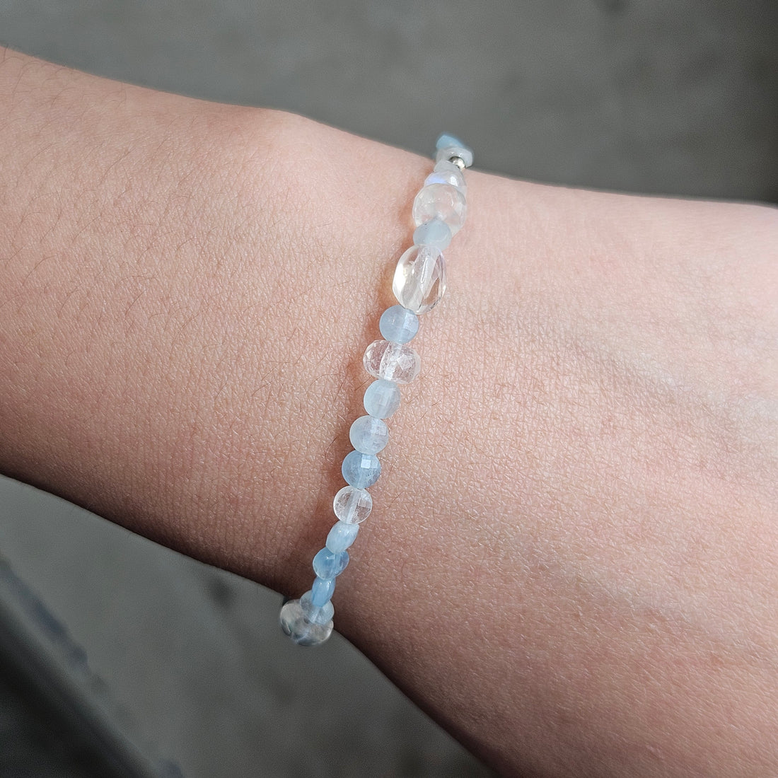 Moonstone Mix Aquamarine Silver Bracelet